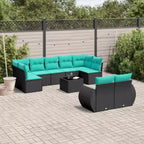 vidaXL Ensemble de canapés de jardin 10 pièces avec coussins en rotin synthétique noir