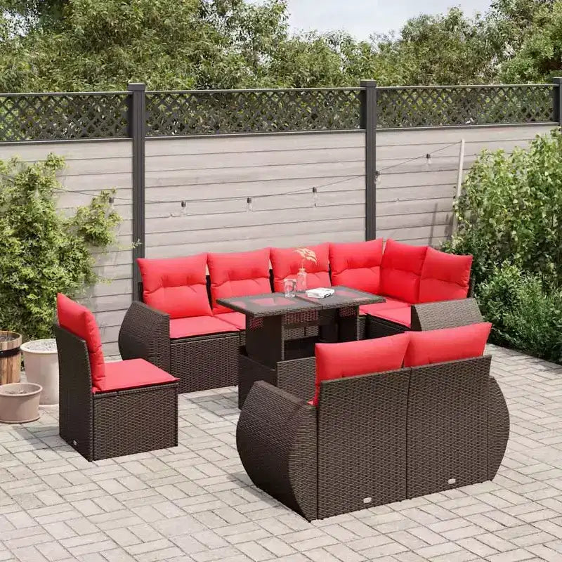 vidaXL Salon de jardin avec coussins et table d'extérieur 9 pièces en résine tressée