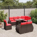 vidaXL Salon de jardin avec coussins et table d'extérieur 9 pièces en résine tressée