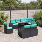 vidaXL Salon de jardin avec coussins et table d'extérieur 9 pièces en résine tressée