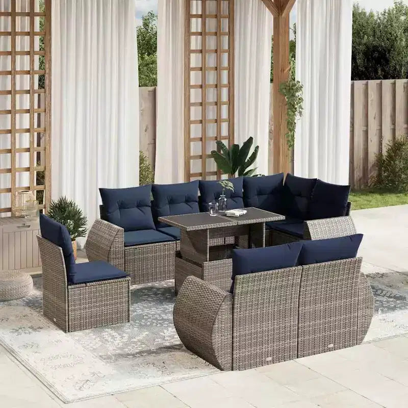 vidaXL Salon de jardin avec coussins et table d'extérieur 9 pièces en résine tressée