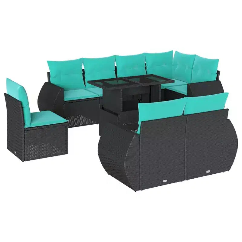 vidaXL Patio Sofa Set with Cushions and Table Outdoor 9 Piece Poly Rattan
