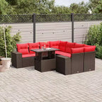 vidaXL Salon de jardin avec coussins, table et canapés 9 pièces en résine tressée