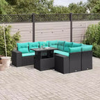 vidaXL Salon de jardin avec coussins, table et canapés 9 pièces en résine tressée