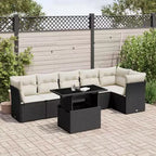 vidaXL Ensemble de canapés de jardin 7 pièces avec coussins, sectionnel d'extérieur en résine tressée, modulable, table ajustable