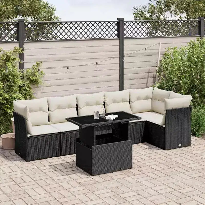 vidaXL Ensemble de canapés de jardin 7 pièces avec coussins, sectionnel d'extérieur en résine tressée, modulable, table ajustable