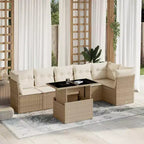 vidaXL Ensemble de canapés de jardin 7 pièces avec coussins, sectionnel d'extérieur en résine tressée, modulable, table ajustable