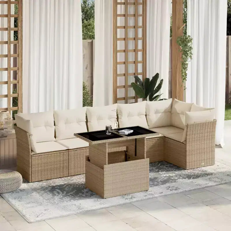 vidaXL Ensemble de canapés de jardin 7 pièces avec coussins, sectionnel d'extérieur en résine tressée, modulable, table ajustable