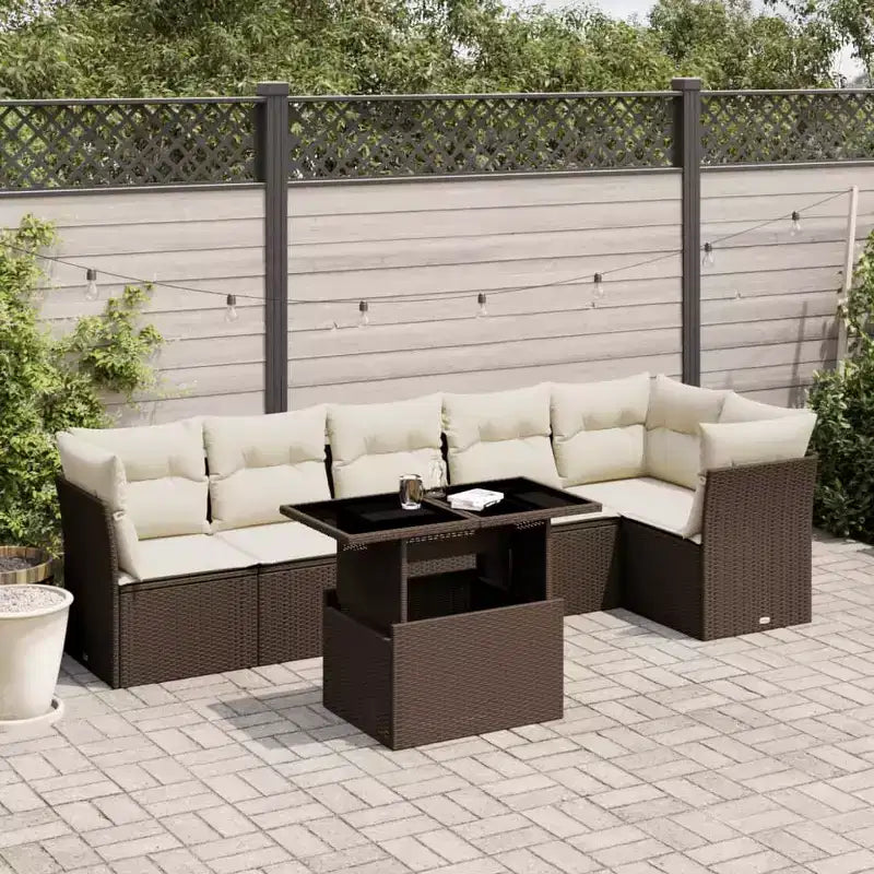 vidaXL Ensemble de canapés de jardin 7 pièces avec coussins, sectionnel d'extérieur en résine tressée, modulable, table ajustable