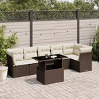 vidaXL Ensemble de canapés de jardin 7 pièces avec coussins, sectionnel d'extérieur en résine tressée, modulable, table ajustable