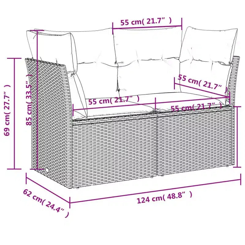 vidaXL Ensemble de canapés de jardin 7 pièces avec coussins, sectionnel d'extérieur en résine tressée, modulable, table ajustable