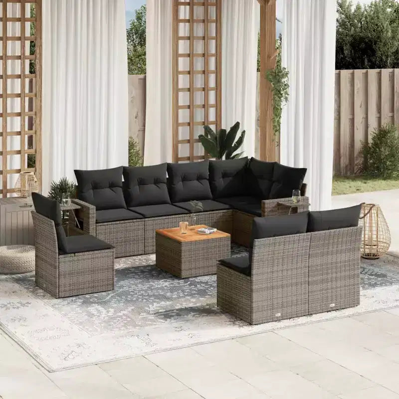 vidaXL Salon de jardin 9 pcs avec coussins résine tressée noir