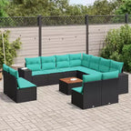 vidaXL Salon de jardin 12 pcs avec coussins Résine tressée Noir