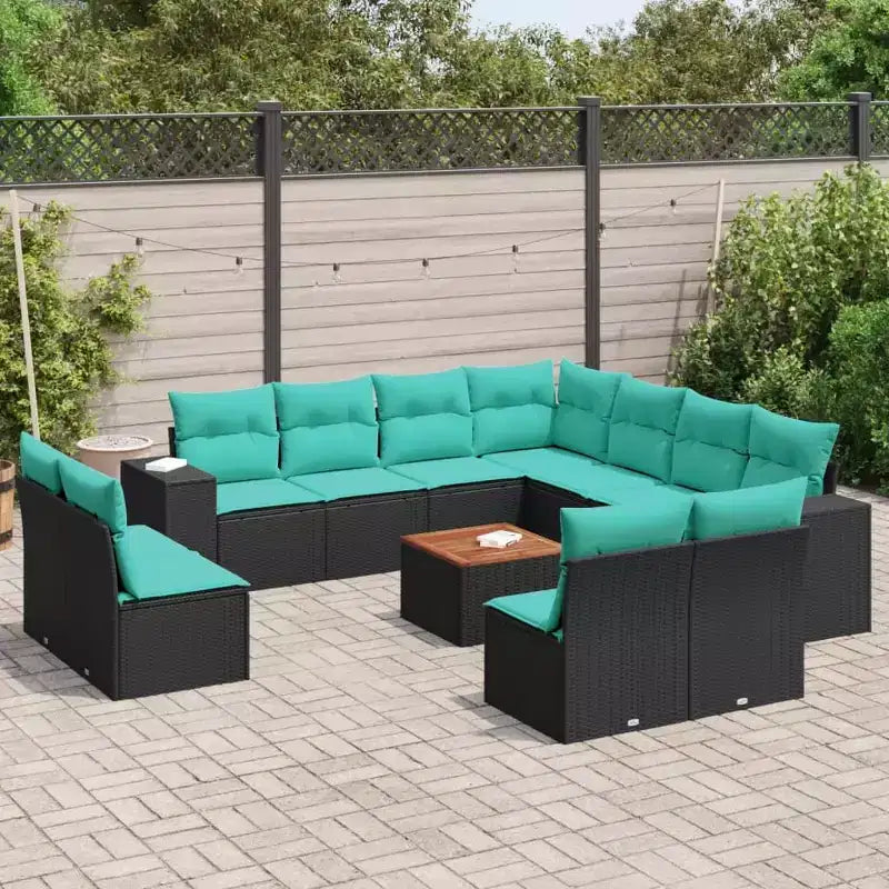 vidaXL Salon de jardin 12 pcs avec coussins Résine tressée Noir
