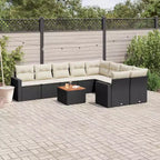 vidaXL Salon de jardin 10 pcs avec coussins résine tressée noir – Noir et crème 5x milieu + table + 2x coin
