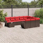vidaXL Salon de jardin 11 pcs avec coussins résine tressée marron