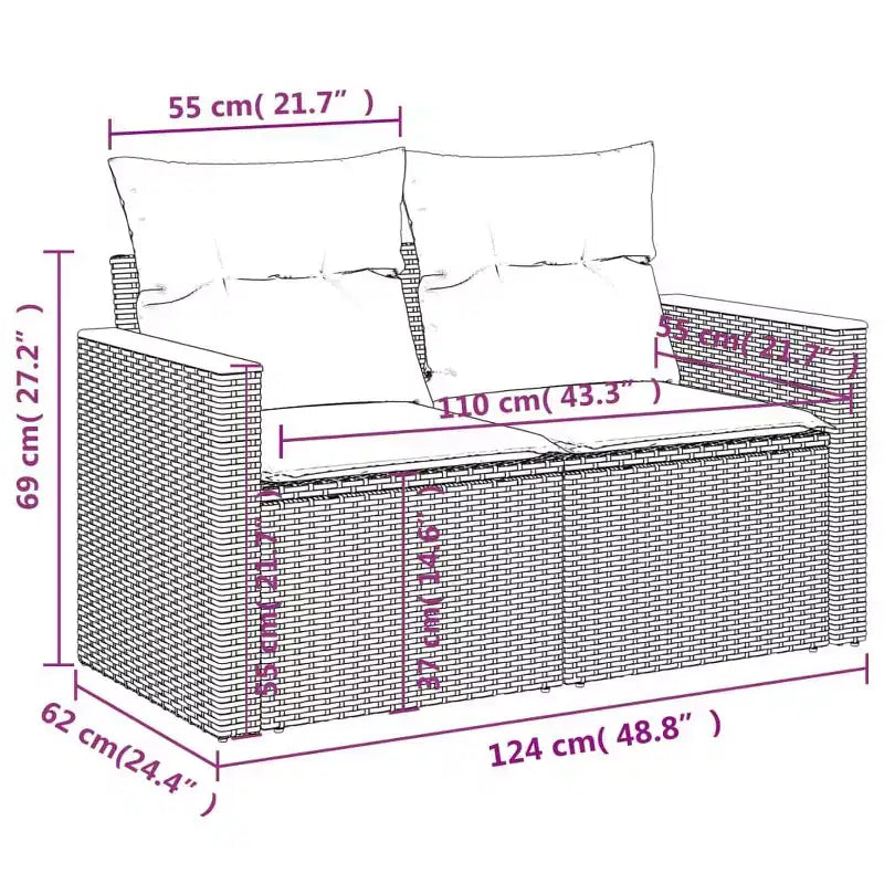 vidaXL Ensemble de canapés de jardin 9 pièces avec coussins résine tressée gris (États-Unis seulement)