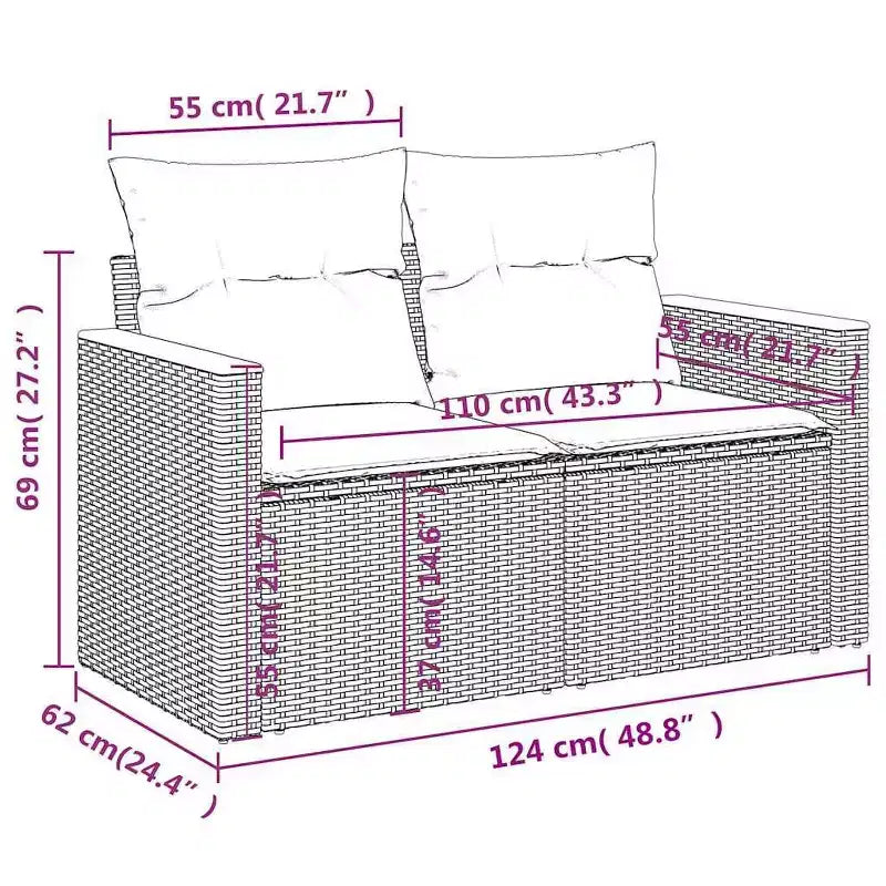 vidaXL Ensemble de canapés de jardin 9 pièces avec coussins résine tressée gris (États-Unis seulement)
