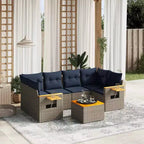 vidaXL Salon de jardin 7 pièces avec coussins, résine tressée noire (US only)
