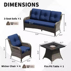 Ensemble de brasero d'extérieur UPTIOT 7 pièces tout temps avec canapé 3 places, fauteuils et table