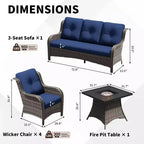 Ensemble de brasero d'extérieur UPTIOT 7 pièces tout temps avec canapé 3 places, fauteuils et table