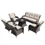 Ensemble de brasero d'extérieur UPTIOT 7 pièces tout temps avec canapé 3 places, fauteuils et table