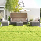 Ensemble de 6 chaises longues d'extérieur avec auvent rétractable, salon de jardin avec dossiers réglables, chaises longues