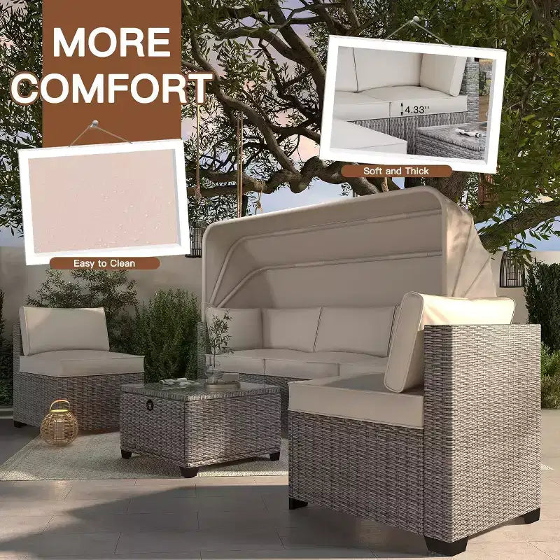 Ensemble de 6 chaises longues d'extérieur avec auvent rétractable, salon de jardin avec dossiers réglables, chaises longues