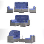 Ensemble de 6 chaises longues d'extérieur avec auvent rétractable, salon de jardin avec dossiers réglables, chaises longues
