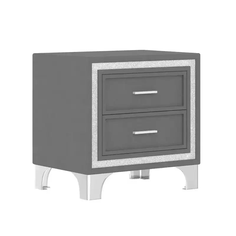 Ensembles 3 pièces Whisen, lit plateforme rembourré taille Queen et deux tables de chevet