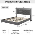 Ensembles 3 pièces Whisen, lit plateforme rembourré taille Queen et deux tables de chevet
