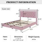 Ensembles 3 pièces Whisen, lit plateforme rembourré taille Queen et deux tables de chevet