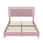 Ensembles 3 pièces Whisen, lit plateforme rembourré taille Queen et deux tables de chevet