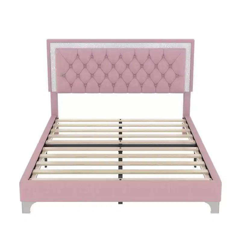 Ensembles 3 pièces Whisen, lit plateforme rembourré taille Queen et deux tables de chevet