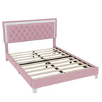 Ensembles 3 pièces Whisen, lit plateforme rembourré taille Queen et deux tables de chevet