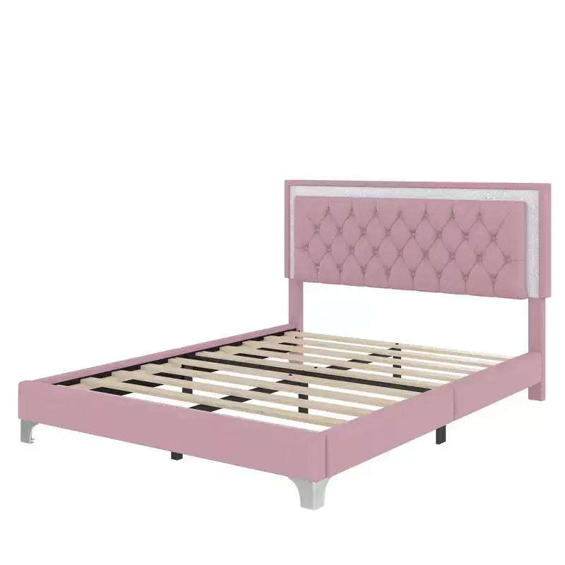 Ensembles 3 pièces Whisen, lit plateforme rembourré taille Queen et deux tables de chevet