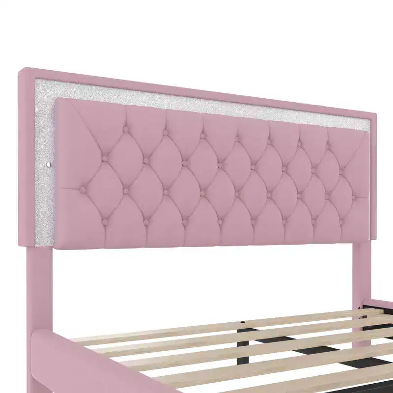 Ensembles 3 pièces Whisen, lit plateforme rembourré taille Queen et deux tables de chevet