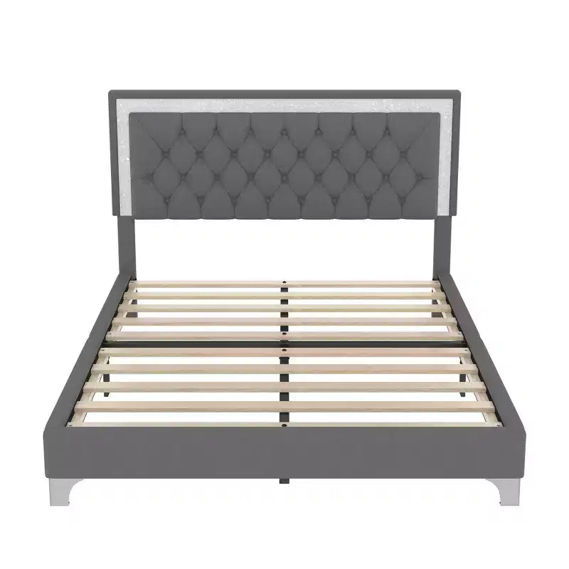 Ensembles 3 pièces Whisen, lit plateforme rembourré taille Queen et deux tables de chevet