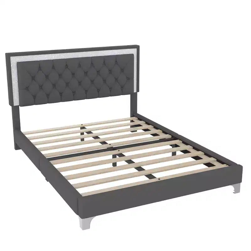 Ensembles 3 pièces Whisen, lit plateforme rembourré taille Queen et deux tables de chevet