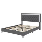 Ensembles 3 pièces Whisen, lit plateforme rembourré taille Queen et deux tables de chevet