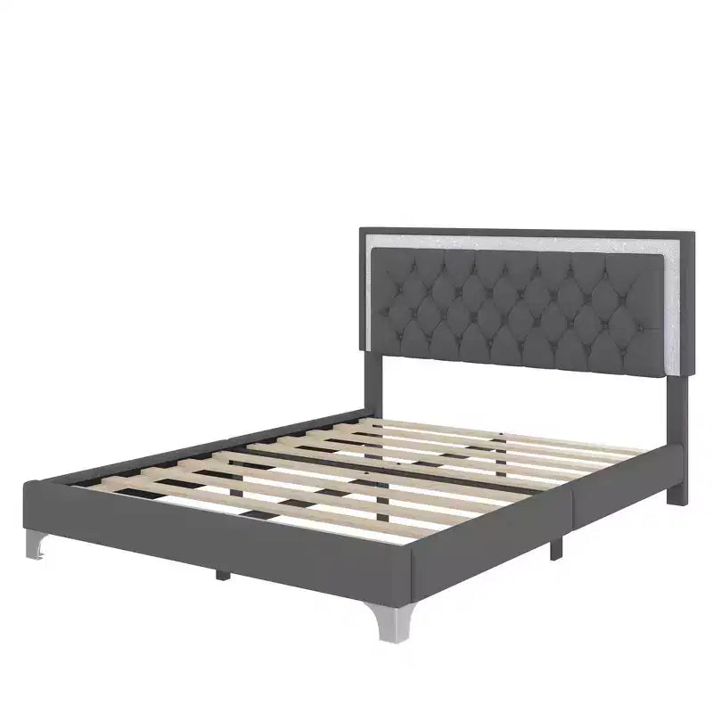 Ensembles 3 pièces Whisen, lit plateforme rembourré taille Queen et deux tables de chevet