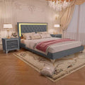 Whisen 3-Pieces Sets, Queen Size Upholstered Platform Bed and Two Nightstands