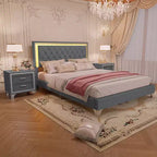 Whisen 3-Pieces Sets, Queen Size Upholstered Platform Bed and Two Nightstands