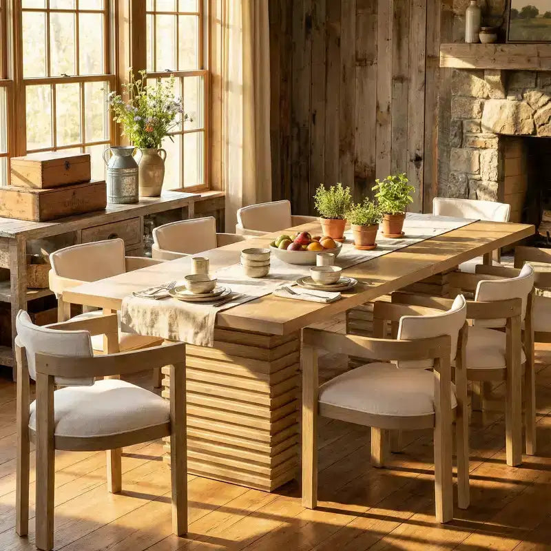 Christopher Knight Home Elena Table de salle à manger 9 pièces de style campagnard avec chaises rembourrées en bois d'hévéa
