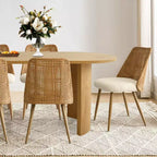 Ensemble de salle à manger 6 places, chaises de salle à manger rembourrées avec dossiers en rotin et table ovale avec finition en bois naturel, pour cuisine ou salle à manger - Panipeachy