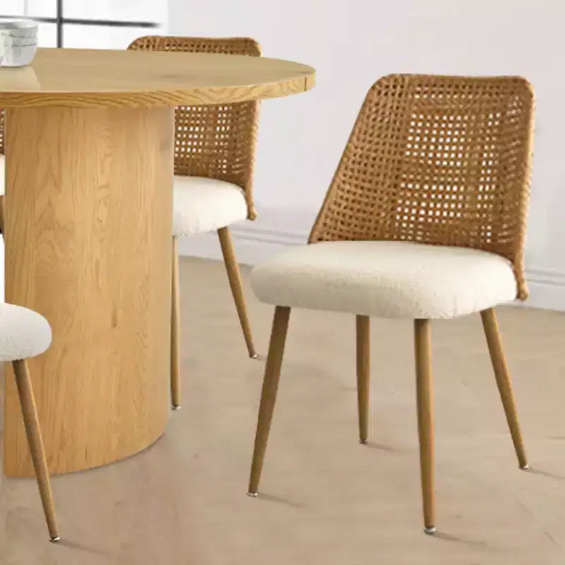 Ensemble de salle à manger 6 places, chaises de salle à manger rembourrées avec dossiers en rotin et table ovale avec finition en bois naturel, pour cuisine ou salle à manger - Panipeachy