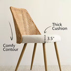 Ensemble de salle à manger 6 places, chaises de salle à manger rembourrées avec dossiers en rotin et table ovale avec finition en bois naturel, pour cuisine ou salle à manger - Panipeachy