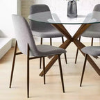 Olive+Oslo Ensemble de salle à manger 5 pièces pour 4, Table à manger ronde en verre avec 4 chaises de salle à manger rembourrées Pieds noyer-Panipeachy