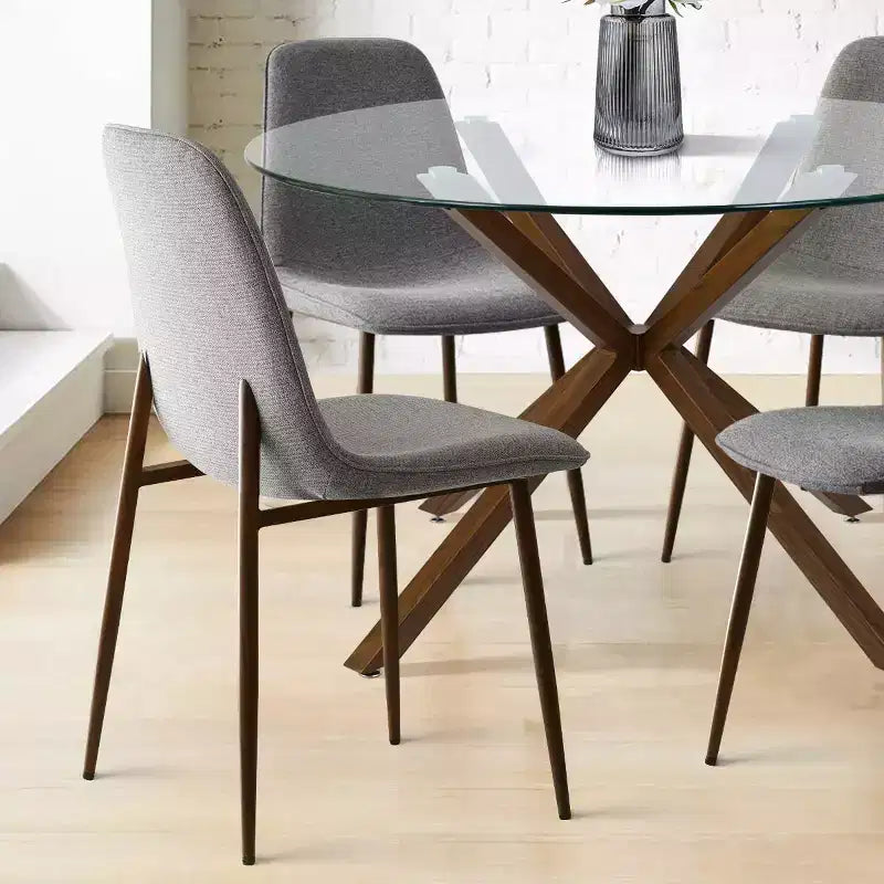 Olive+Oslo Ensemble de salle à manger 5 pièces pour 4, Table à manger ronde en verre avec 4 chaises de salle à manger rembourrées Pieds noyer-Panipeachy
