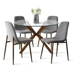 Olive+Oslo Ensemble de salle à manger 5 pièces pour 4, Table à manger ronde en verre avec 4 chaises de salle à manger rembourrées Pieds noyer-Panipeachy